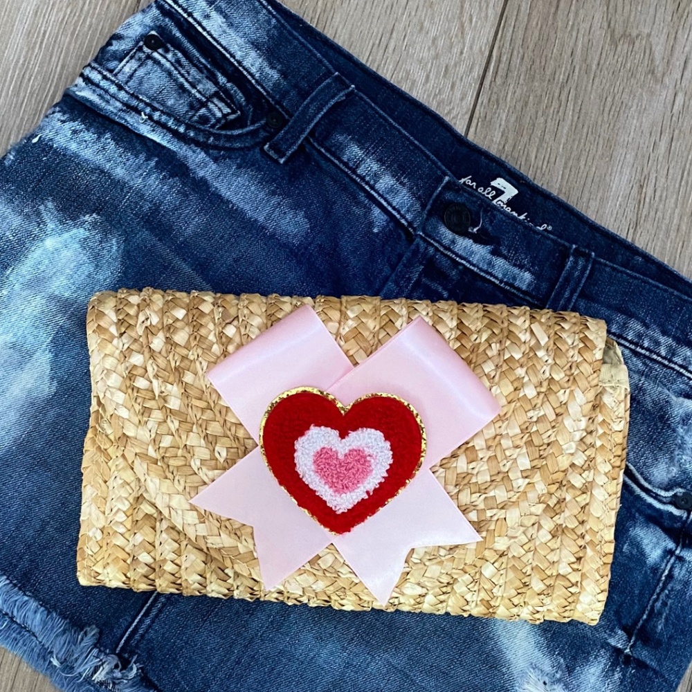Love Rattan Straw Clutch